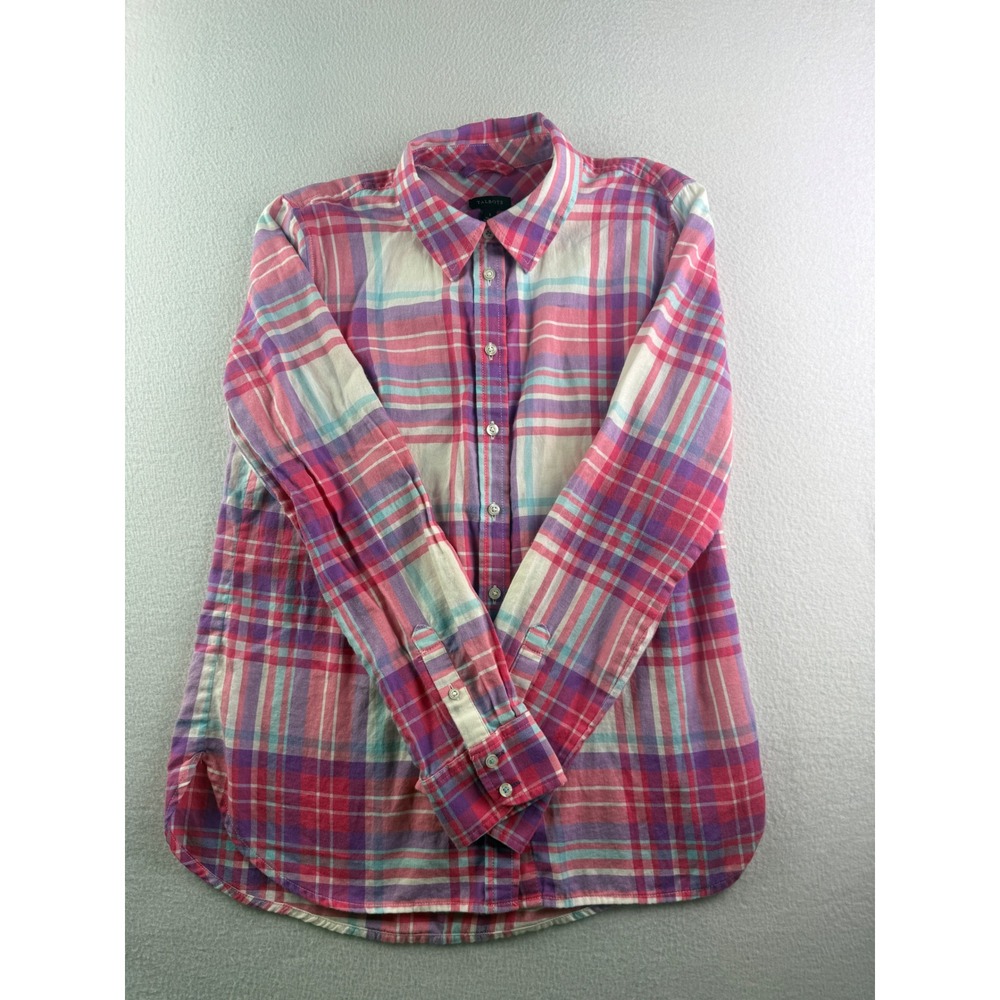 Talbots Womens Small Pink Purple Plaid Cotton Button Down Long Sleeve Shirt